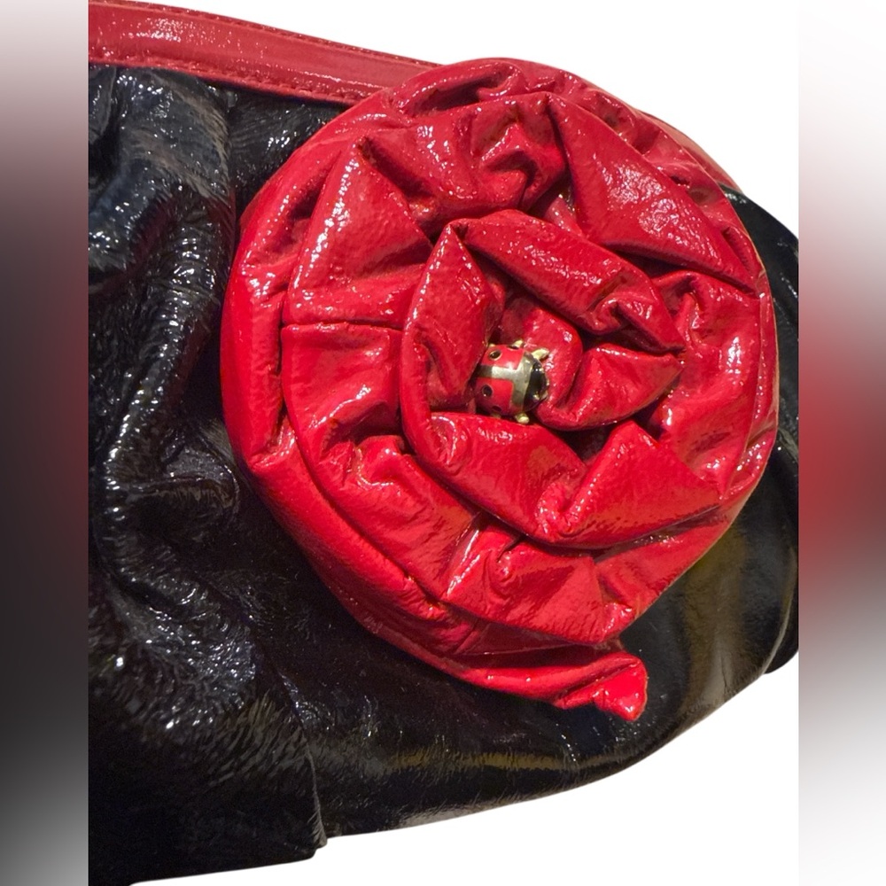 Original by Sharif Genuine leather rose and lady bug red and black clutch bag - Picture 2 of 16